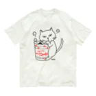 mkumakumaのカップメンの蓋を押さえるにゃつ オーガニックコットンTシャツ