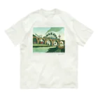 マキバドリの蒸気機関車と遊園地（ブルーグリーン） Organic Cotton T-Shirt