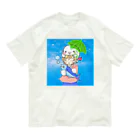 さくらんぼねこの傘をさすアザラシお魚捕まえたよ Organic Cotton T-Shirt