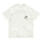 nobuyan_shopの花とパグ　ワンポイント オーガニックコットンTシャツ