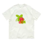 ヘーゼル色のどんぐりまなこの招き猫(赤)クローバーと小判に招福 Organic Cotton T-Shirt