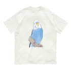 まめるりはことりのセキセイインコちゃんと止まり木【まめるりはことり】 オーガニックコットンTシャツ