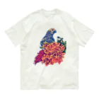 愉快なインコ達のヨウムと花 オーガニックコットンTシャツ