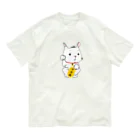 白いネコNISAIとスナギツネぎ。の白い猫のNISAI オーガニックコットンTシャツ