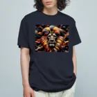 PALA's SHOP　cool、シュール、古風、和風、のLION　face２ オーガニックコットンTシャツ