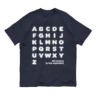 PyriteDesignの26 letters in the alphabet【Tshirt】【Design Color : White】【Design Print : Front オーガニックコットンTシャツ