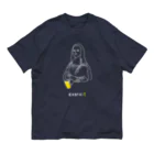 ビールとアート TM-3 Designの名画 × BEER（モナ・リザ）白線画 Organic Cotton T-Shirt