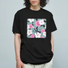 夕暮虫のニチニチソウスリッパネコ(お好み背景色) Organic Cotton T-Shirt