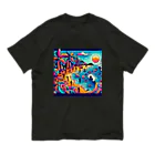 Ouga_の海岸が可愛く描かれた オーガニックコットンTシャツ