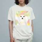 虹ませ商店の春色、秋田犬 オーガニックコットンTシャツ