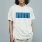 Planet Evansの青と白の縦縞 オーガニックコットンTシャツ