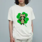 猫の隠れ家の四つ葉印の化け狸ちゃん オーガニックコットンTシャツ