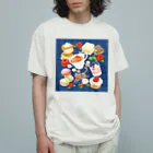 ネコのひたいのニャンコと美味しい時間シリーズ「アフタヌーンティー」 オーガニックコットンTシャツ