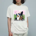 Kotetsu diary(SUZURI店)のシェルティ×車椅子(春色) Organic Cotton T-Shirt