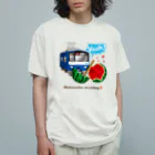 Train Kids! SOUVENIR SHOPの青い電車 「 スイカ割り 」 オーガニックコットンTシャツ