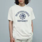 【SEVA】 （雲黒斎 公式ショップ ）のUN INTERNATIONAL UNIVERSITY （NAVY PRINT） Organic Cotton T-Shirt