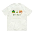 くりむしようかんのオリーブリボン×テワタサナイーヌ＆わたさんにゃん オーガニックコットンTシャツ