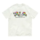 ピンキーハウスの虹色の花と猫（フチなし） オーガニックコットンTシャツ