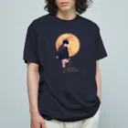 キッズモード某の月と黒ワンピの女の子 オーガニックコットンTシャツ