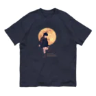 キッズモード某の月と黒ワンピの女の子 オーガニックコットンTシャツ