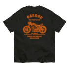 キッズモード某の武骨なバイクデザイン orange(前後pt） オーガニックコットンTシャツ
