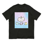 ゆにねこ惑星の🦄ゆにねこ🦄ロゴ入り×水色(髪色) オーガニックコットンTシャツ