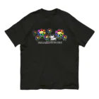 ピンキーハウスの虹色の花と猫（フチあり） オーガニックコットンTシャツ