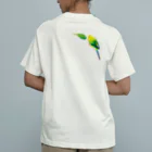 中原じゅん子グッズ店の背中インコ 緑 ・ 影あり オーガニックコットンTシャツ