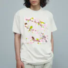 LittleLoroのSAKURA 0540 春桜 メジロ ヒヨドリ スズメ お花見日和 Organic Cotton T-Shirt