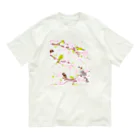 LittleLoroのSAKURA 0540 春桜 メジロ ヒヨドリ スズメ お花見日和 オーガニックコットンTシャツ