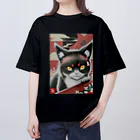 Red & Brack の花札猫(明) Oversized T-Shirt