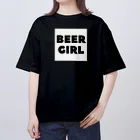 BEERのビールガール_黒字(白背景) オーバーサイズTシャツ