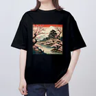 日本の風景 COOL JAPANの日本の風景、桜咲くお城　 オーバーサイズTシャツ