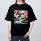 日本の風景 COOL JAPANの日本の風景、滝と桜　Japanese scenery、Waterfall and cherry blossoms オーバーサイズTシャツ