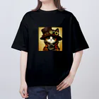 カレー屋　月夜のライオンのスチームパンク★キャット オーバーサイズTシャツ
