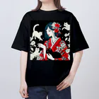 cocoa8877のネコ三昧（黒い空間・浮世絵風） Oversized T-Shirt