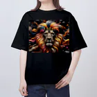 PALA's SHOP　cool、シュール、古風、和風、のLION　face２ オーバーサイズTシャツ