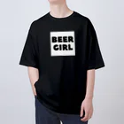 BEERのビールガール_黒字(白背景) オーバーサイズTシャツ