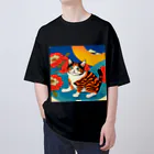 トカゲの猫浮き絵（夏） オーバーサイズTシャツ