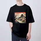 日本の風景 COOL JAPANの日本の風景、桜咲くお城　 Oversized T-Shirt