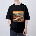 日本の風景 COOL JAPANの日本の風景:田園地帯を駆け抜ける新幹線、Japanese scenery: Shinkansen running through the countryside Oversized T-Shirt