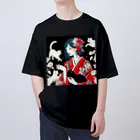 cocoa8877のネコ三昧（黒い空間・浮世絵風） Oversized T-Shirt
