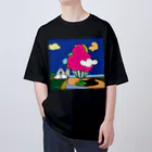 Blupiggの幸せの丘ピンクの木 Oversized T-Shirt