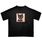 Ａｔｅｌｉｅｒ　Ｈｅｕｒｅｕｘの赤いリボンの黒猫ちゃん　ミニパステル肖像画 オーバーサイズTシャツ