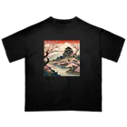 日本の風景 COOL JAPANの日本の風景、桜咲くお城　 オーバーサイズTシャツ