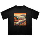 日本の風景 COOL JAPANの日本の風景:田園地帯を駆け抜ける新幹線、Japanese scenery: Shinkansen running through the countryside Oversized T-Shirt