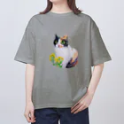harupink🌸ペット似顔絵illustの三毛猫と菜の花 オーバーサイズTシャツ