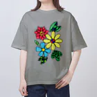 結華の障害者アート 手描きイラスト 花 オーバーサイズTシャツ