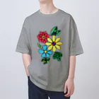 結華の障害者アート 手描きイラスト 花 オーバーサイズTシャツ