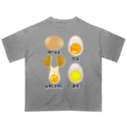 LalaHangeulの卵 生卵 半熟 完熟⁉︎　韓国語デザイン オーバーサイズTシャツ